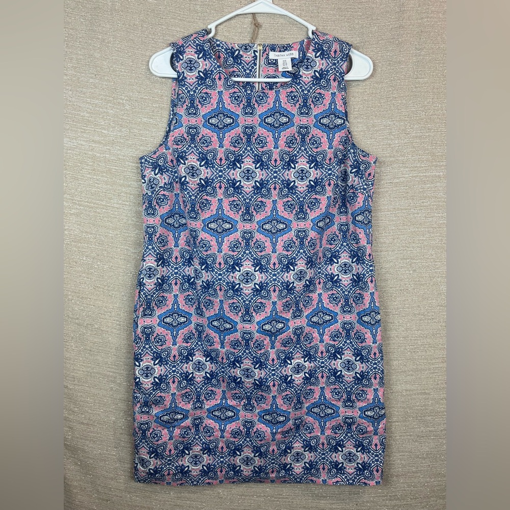 Tabitha Webb Size 8 Sleeveless Multicolor Shift Shirt  Dress Knee Length Pockets